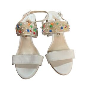 SOPHIA WEBSTER Block Heel Sandals White Beaded Gemstones Ankle Strap Size 38.5/8